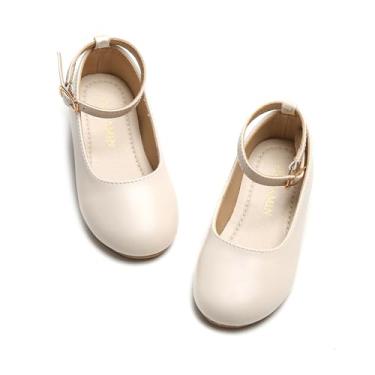 Imagem de PHIRAMIN Sapatos de vestido para meninas com flores - sapatilhas de balé para meninas festa de casamento infantil pequena, P02 - bege, 7 Toddler