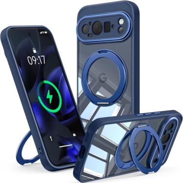 Imagem de 【Suporte magnético giratório de 360°】 Capa para Google Pixel 9 Pro 【Adequada para MagSafe e Pixelsnap】 Capa com suporte de anel 【transparente sem cristal amarelo】 Capa para celular com proteção para