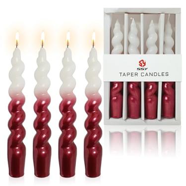 Imagem de Velas espirais de Natal, velas cônicas vermelhas metálicas - 19 cm sem cheiro para presente de inverno, Natal, decoração de casa, embalagem com 4