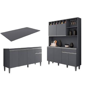 Imagem de Cozinha Compacta Alice e Balcão Tatiane 120mt Com Tampo Mdp Cinza - AJL