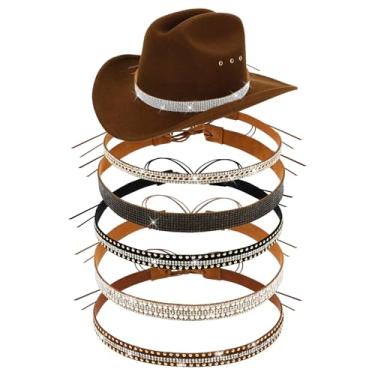 Imagem de XDINGYY 6 peças de faixas de chapéu de caubói, strass ajustável, pulseiras de joias estilo étnico ocidental, pulseiras de couro para chapéus de palha, mulheres, homens, cowboy, cowgirl