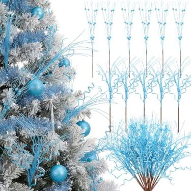 Imagem de Yunlly 24 palhetas e sprays de árvore de Natal, decorações de enchimento de árvore de Natal, glitter artificial, hastes de baga, galhos para árvores de Natal, galhos brilhantes para decoração de