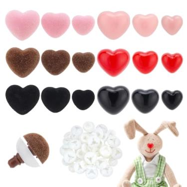 Imagem de PH PandaHall 6 tamanhos de nariz de segurança 4 cores de plástico para artesanato 54 peças em forma de coração nariz amigurumi crochê flocagem nariz com arruelas para fantoche faça você mesmo animais