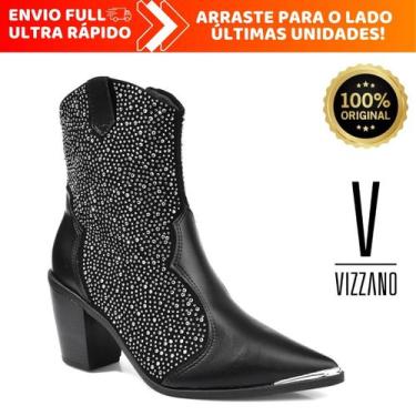 Imagem de Bota Country Feminina Vizzano Strass Napa Western Genebra Boiadeira Or