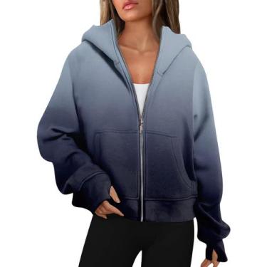 Imagem de Moletom com capuz COTECRAM Zip Up feminino plus size azul marinho