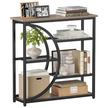 Imagem de Snughome Mesa de entrada, mesa de console estreita, mesa de sofá industrial com prateleiras de armazenamento de 5 níveis, mesa de entrada para corredor, atrás do sofá, sala de estar, hall de entrada