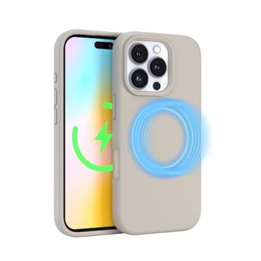 Imagem de FELONY CASE - Capa para Apple iPhone 16 Pro - Capa para celular MagSafe, silicone líquido, cor neutra com forro de microfibra antiarranhões, aderência antiderrapante e proteção à prova de choque de