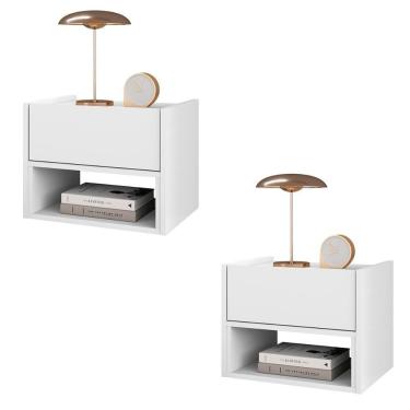 Imagem de Conjunto De Mesa Cabeceira Quarto Florença Suspensa 1 Gaveta Branco