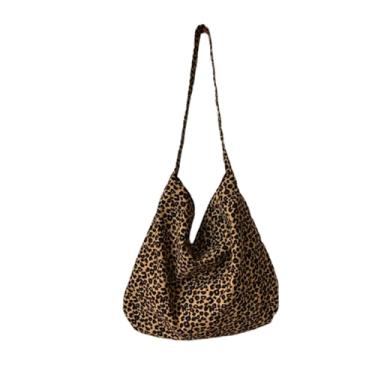 Imagem de Bolsa tiracolo moderna com estampa de leopardo elegante bolsa de ombro de lona para mulheres bolsa de tecido versátil (amarela)
