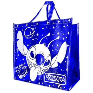 Imagem de Legacy Licensing Partners Disney's Stitch From Lilo and Stitch Filme Azul Metálico Aparência Cromada Gigante Extra Grande 66 cm Sacola Reutilizável