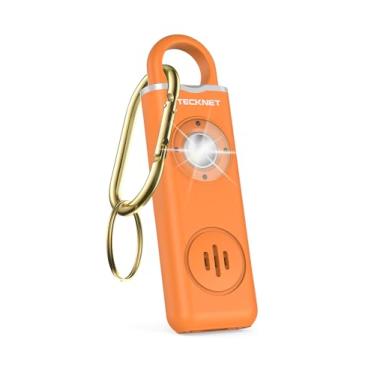 Imagem de TECKNET Alarme De Segurança Pessoal Recarregável Para Mulheres, Chaveiro Autodefesa 130 Db Com Luz Estroboscópica Sos, Aviso Bateria Fraca, Sirene Alta Meninas, Crianças E Idosos - Laranja