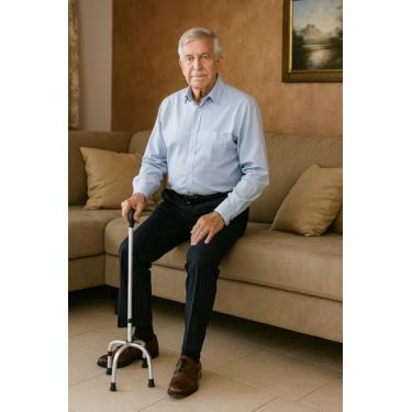 Imagem de Bastão 4 Pontas Regulável - Bengala Leve Pessoas Até 100kg- Alumínio, Regulagem de Altura