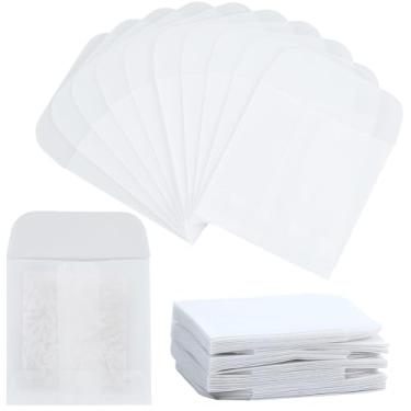 Imagem de SOFPLATE 1 caixa com 100 sacos de papel de vidro pequenos, sacos de papel de cera de 5 x 7 cm, envelopes brancos de vidro, envelopes de cera semitransparentes para biscoitos de padaria, doces