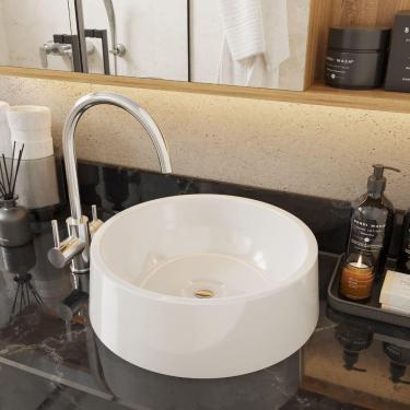 Imagem de Cuba de Apoio para Banheiro e Lavabo Turquesa Redonda Luxo Design Moderno