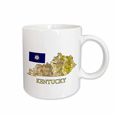 Imagem de 3dRose Bandeira e mapa do Kentucky mostrando todos os condados em diferentes cores caneca de cerâmica, 325 ml, branca