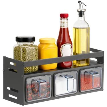 Imagem de Porta-temperos de cozinha, organizador de cozinha e rack de armazenamento com 3 colheres, organização de especiarias para armários sem perfuração, parede/bancada, decoração de casa, multifuncional de