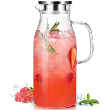 Imagem de LUNA&MANTHA Jarra de vidro, jarra de água de 2 litros com tampa e bico, jarra grande de chá gelado para geladeira, jarro grosso para bebidas com alça para suco, café, jarra de vidro borossilicato para