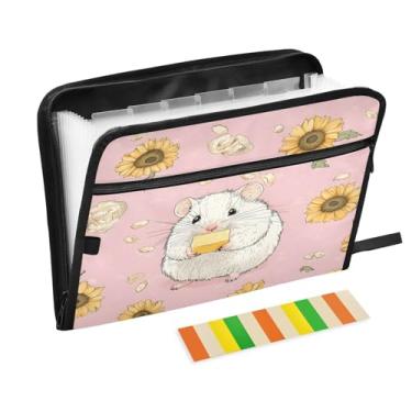 Imagem de CEBUGI Pasta expansível de 13 bolsos, impermeável, sanfonada, organizador de arquivos com etiquetas tamanho A4, organizador de documentos de papel para escola, material de escritório, girassóis de