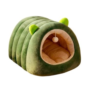 Imagem de Fenteer Cama para gatos de interior, móvel aconchegante e fechado com almofada removível e lavável, em formato de, toca para, Green M