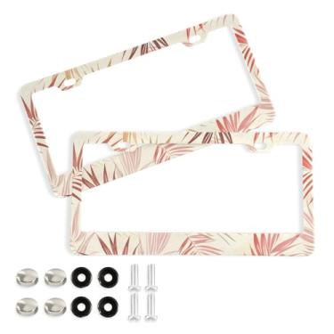 Imagem de CEBUGI Pacote com 2 molduras de placa de carro de alumínio capas de moldura de placa de carro com 2 furos folhas tropicais acessórios automotivos para placas dianteiras e traseiras furo redondo
