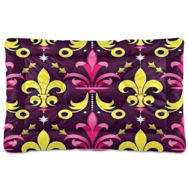 Imagem de Wassud Cama de cachorro com corações desenhados à mão com flores de lírio, camas grandes para cães ao ar livre, tapete lavável para animais de estimação, cama de gato para dormir, viagens, 45 x 61 cm