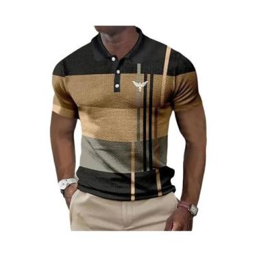 Imagem de Camisa Polo Masculina Com Estampa Gráfica, Manga Curta, Botão Frontal,