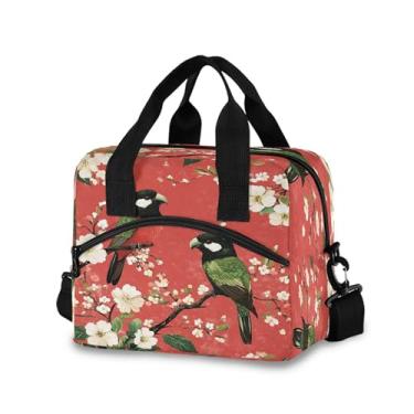 Imagem de Burbuja Lancheira térmica com pássaros empoleirados em galhos para mulheres e homens, lancheira portátil com alça de ombro removível, lancheira para viagem, piquenique, escritório, trabalho