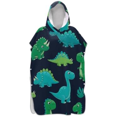 Imagem de Joisal Roupão preto para troca de dinossauros de desenho animado para adultos, poncho de surfe, ponchos femininos leves com capuz, toalhas de banho com capuz