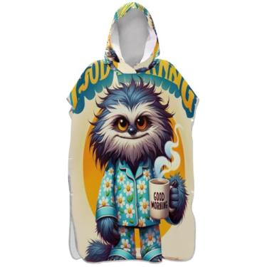 Imagem de Joisal Poncho de surfe para adultos trocador de roupa de banho com capuz bonito ponchos adultos para mulheres desenho animado animal branco amarelo