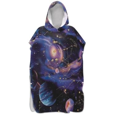 Imagem de Joisal Galaxy Planets Roupão roxo para adultos poncho de surfe praia moletom com capuz toalha natação plus size ponchos femininos com capuz
