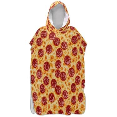 Imagem de Joisal Roupão de mudança de poncho de surfe para toalha de banho com capuz de praia Adul Ponchos adultos de secagem rápida para mulheres pizza laranja