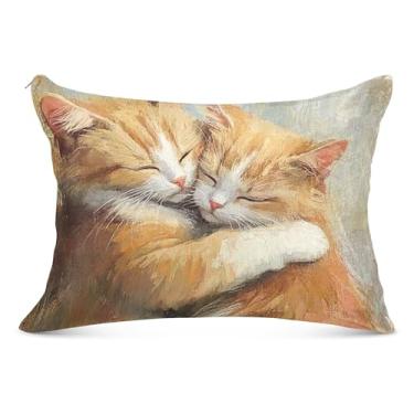 Imagem de Gatos fofos abraçando fronha decorativa com zíper padrão queen king size fronha padrão para cama de casa sofá, tamanho Queen, 50,8 cm x 76,2 cm