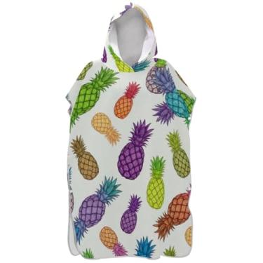 Imagem de Joisal Poncho de surf branco de abacaxi colorido para adultos trocador com capuz toalha de banho bonito absorvente masculino poncho com capuz