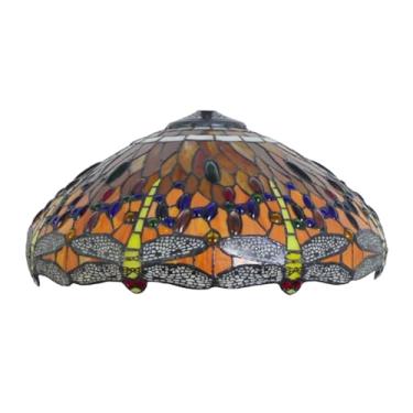 Imagem de Cúpula de abajur Tiffany com libélula, 45,7 x 22,9 cm (18 x 9 polegadas), em vitral, nas cores verde, azul, laranja, amarelo e vermelho. Ideal para abajures de mesa, de chão e pendentes. Cor