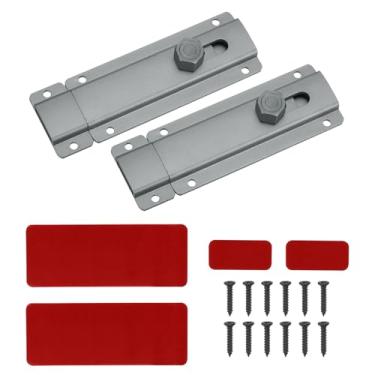 Imagem de PATIKIL Trava de ferrolho de porta deslizante de 9,9 cm, 2 peças de fecho de cadeado de segurança de liga de alumínio com parafusos para janela de porta de banheiro de garagem de celeiro, cinza