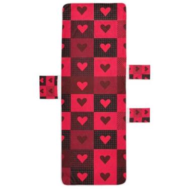 Imagem de Vermelho Preto Xadrez Corações Quadrados Chaise Lounge Cadeira Toalha Cobertura de Piscina Lounge Praia Capas Impressão Espreguiçadeira de Piscina 215.9 cm x 76.2 cm