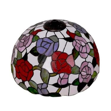 Imagem de Abajur Tiffany estilo rosa, feito à mão em vitral, 40 cm de largura, estilo vintage, para luminária de mesa ou de chão, substituição apenas para decoração de quarto, sala de estar, escritóri