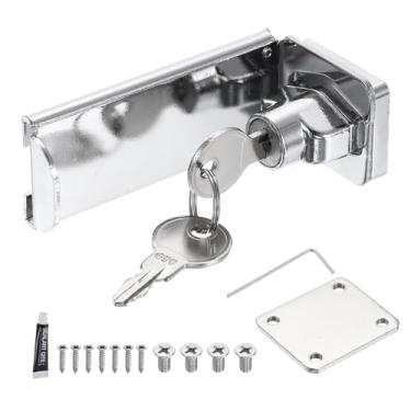 Imagem de PATIKIL Fechadura de ferrolho com chave, botão de torção, trava de segurança para ferrolho de segurança com chave diferente para armário de jardim e galpão, tom prateado