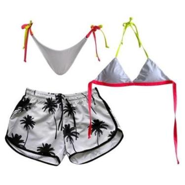 Imagem de Short Tactel Moda Praia e Conjunto Biquíni Amarração Neon-Feminino