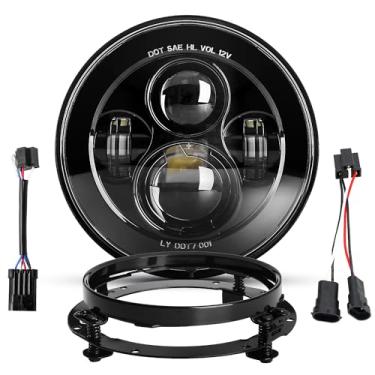 Imagem de Farol de LED preto aprovado por pontos com suporte de montagem compatível com motocicleta Tour, FLD, Softail Heritage, Street Glide, Road King, Electra Glide, Yamaha V-Star Road Star Wrangler