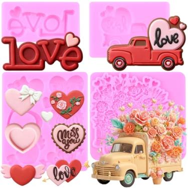Imagem de MIYAHOUSE Love Fondant Moldes de silicone para decoração de bolos, topo de cupcake, pasta de goma de chocolate, argila de polímero, conjunto de 4