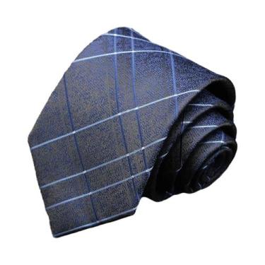 Imagem de Gravata masculina jacquard listrada de caxemira azul luxuosa de alta q