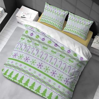 Imagem de Conjunto de capa de edredom de Natal lanterna de floco de neve padrão de árvore de Natal para crianças meninas 3 peças capa de edredom festival decoração de casa 200 x 200 cm -50 x 75 cm * 2