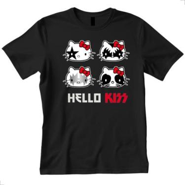 Imagem de Camiseta Infantil Hello Kitty Rock Banda Kiss Divertida - Techmalhas, 