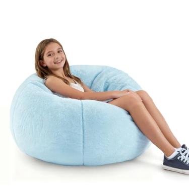 Imagem de Cadeira de pufe macia e moderna com capa de pele sintética de coelho, cadeiras de saco de feijão de espuma de memória para crianças adolescentes, pufe de tecido de pele sintética peludo, felpudo