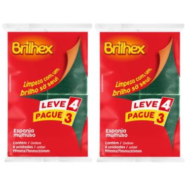Imagem de Esponja Leve 4 Pague 3 de Lavar Louça Brilhex Dupla Face, kit2unidades