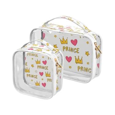 Imagem de xigua Bolsa de maquiagem amarela coroas para mulheres, bolsa de cosméticos transparente para viagem, impermeável, bolsa de higiene pessoal portátil para viagens, férias, organização de banheiro