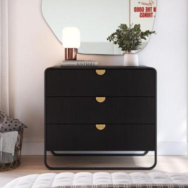 Imagem de Cômoda 3 Gavetas 90cm Orgânico Pé Metal Luna Artesano, Nero/Preto