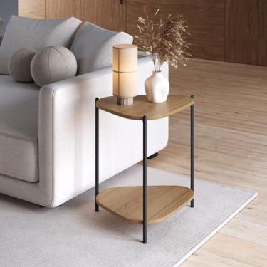 Imagem de Mesa Lateral Orgânica com Prateleira 44,2cm Pé de Metal Móvel na Caixa