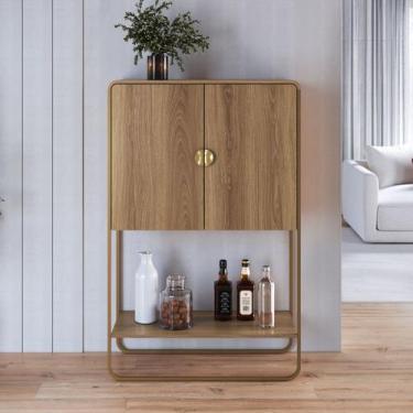 Imagem de Balcão Bar 2 Portas 90cm Orgânico Pé Metal Luna Artesano, Hanover/Dour